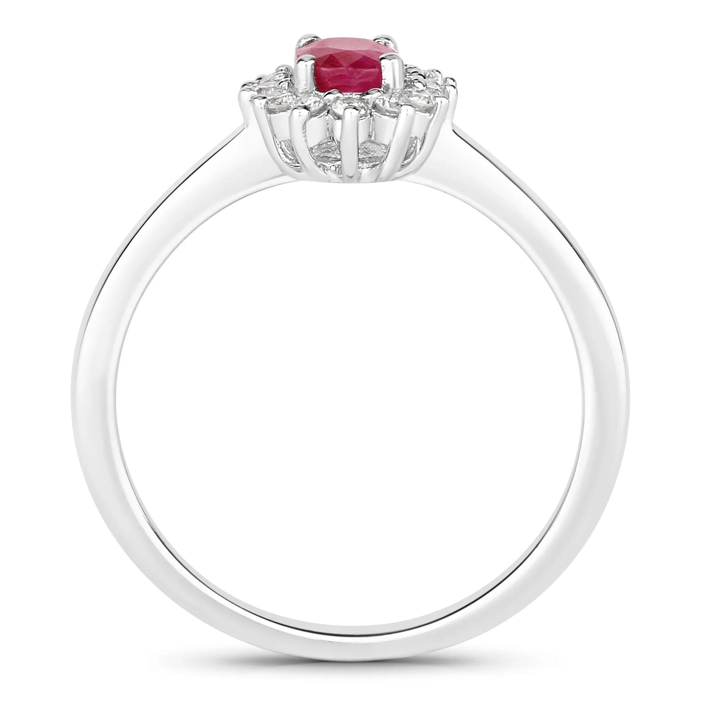 0.52 Ct Oval Pink Ruby Lab Diamond Prong Silver Halo Engagement Ring