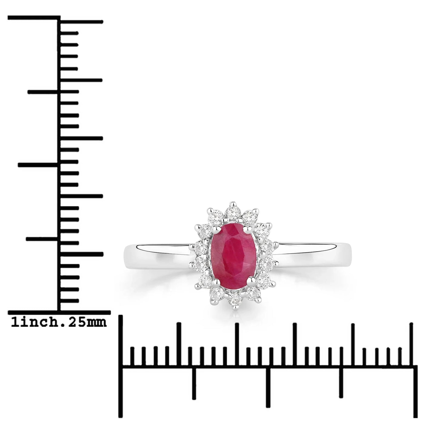 0.52 Ct Oval Pink Ruby Lab Diamond Prong Silver Halo Engagement Ring
