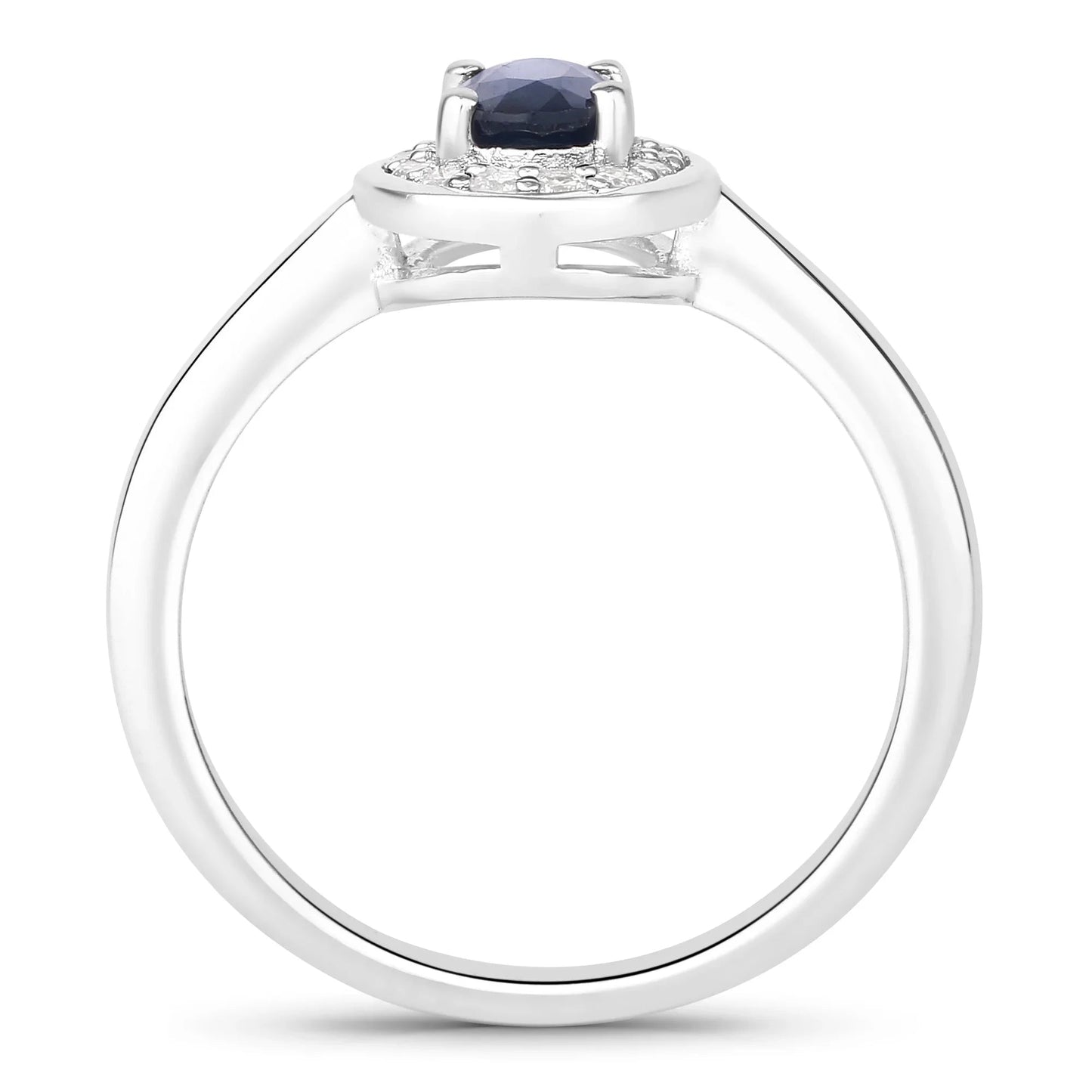 0.48 Ct Oval Blue Sapphire Lab Diamond Prong Silver Halo Statement Ring