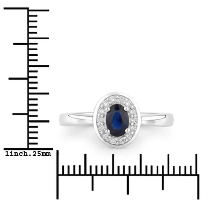 0.48 Ct Oval Blue Sapphire Lab Diamond Prong Silver Halo Statement Ring