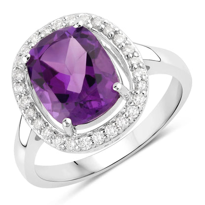 2.60 Ct Cushion Purple Amethyst and Lab Diamond Prong Silver Halo Ring