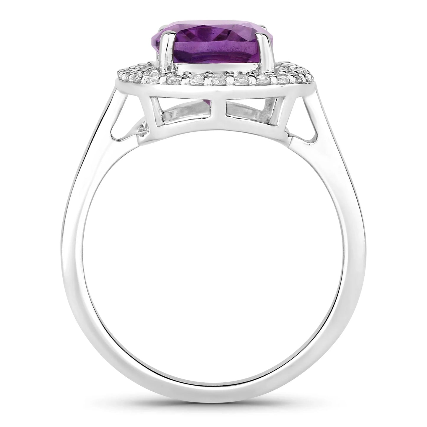 2.60 Ct Cushion Purple Amethyst and Lab Diamond Prong Silver Halo Ring