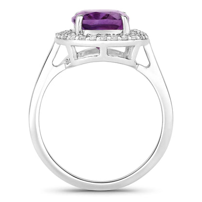 2.60 Ct Cushion Purple Amethyst and Lab Diamond Prong Silver Halo Ring