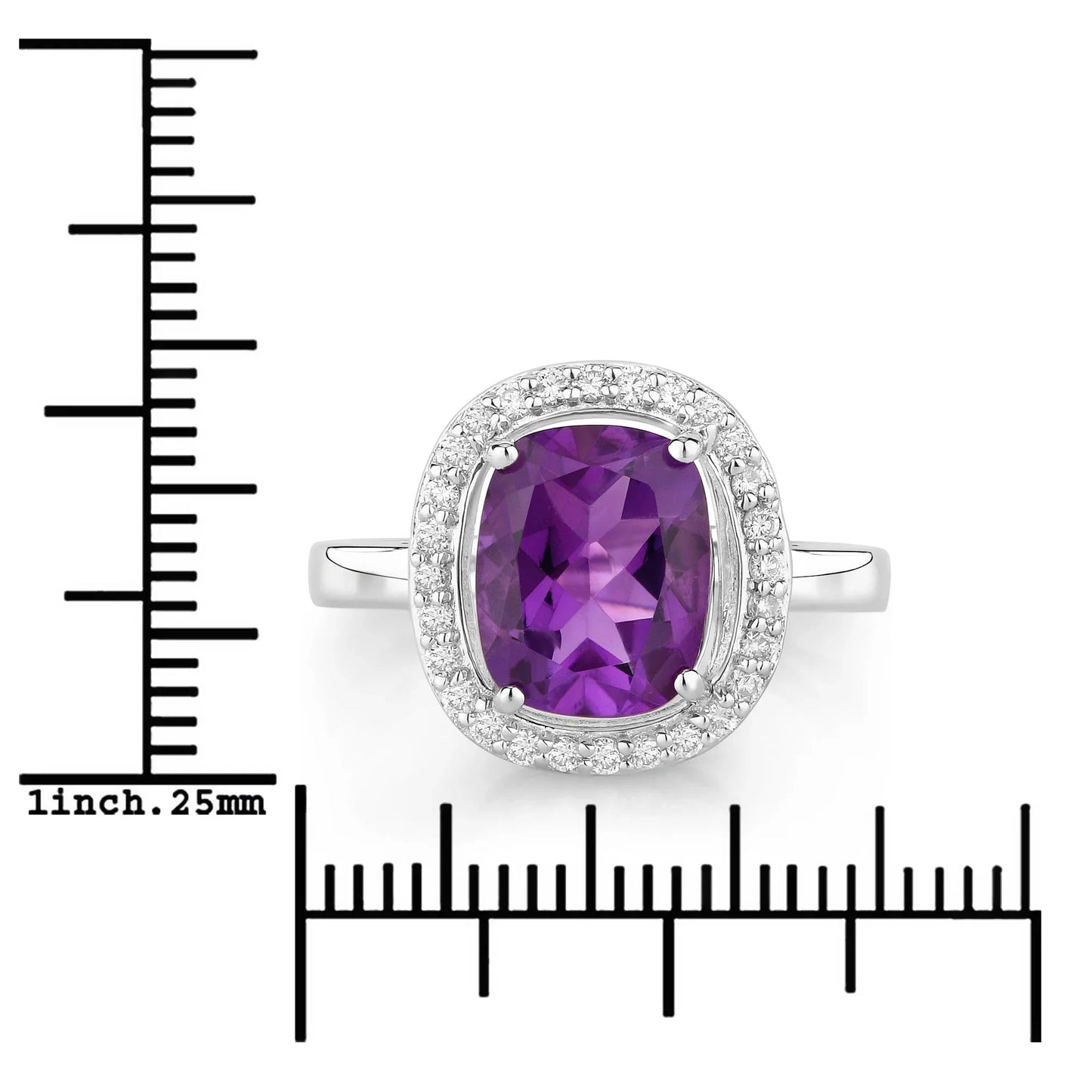 2.60 Ct Cushion Purple Amethyst and Lab Diamond Prong Silver Halo Ring