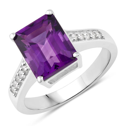 3.25 Ct Octagon Purple Amethyst and Lab Diamond Prong Silver Pave Bridge Ring