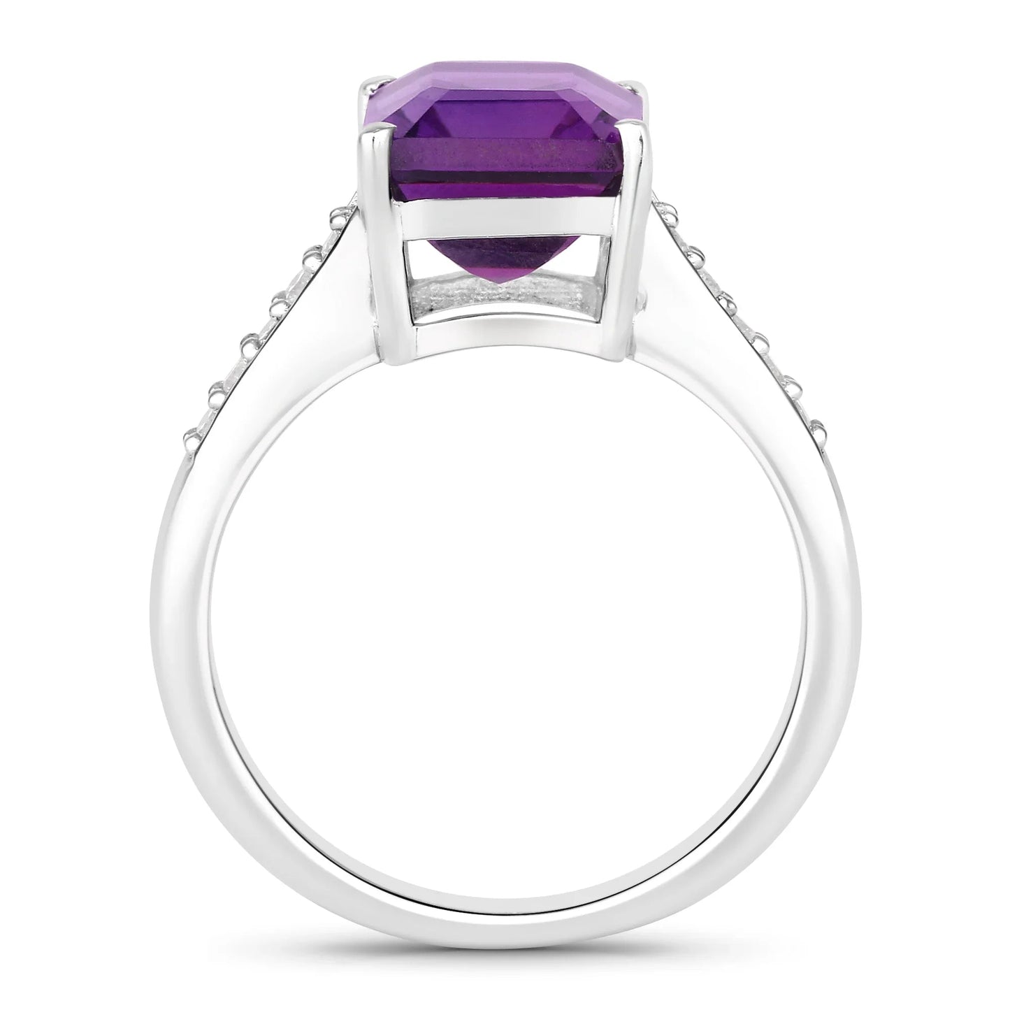 3.25 Ct Octagon Purple Amethyst and Lab Diamond Prong Silver Pave Bridge Ring