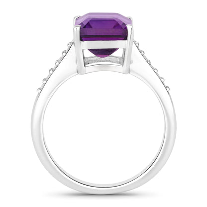 3.25 Ct Octagon Purple Amethyst and Lab Diamond Prong Silver Pave Bridge Ring