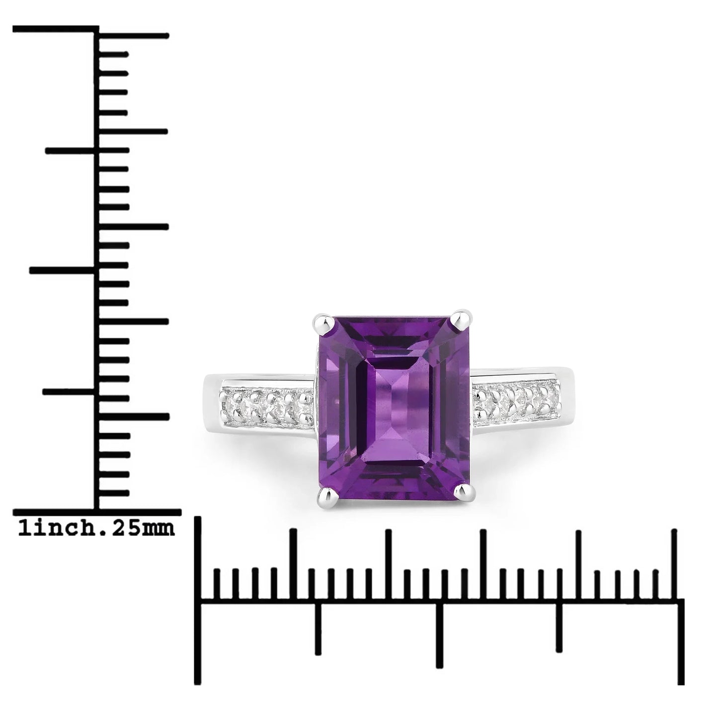3.25 Ct Octagon Purple Amethyst and Lab Diamond Prong Silver Pave Bridge Ring