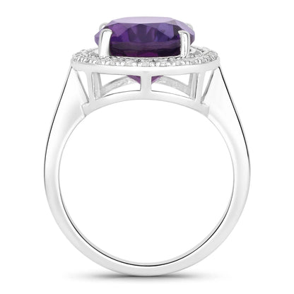 3.80 Ct Oval Purple Amethyst and Lab Diamond Prong Silver Halo Bridge Ring