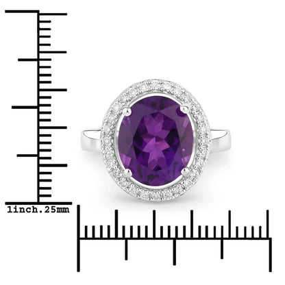 3.80 Ct Oval Purple Amethyst and Lab Diamond Prong Silver Halo Bridge Ring