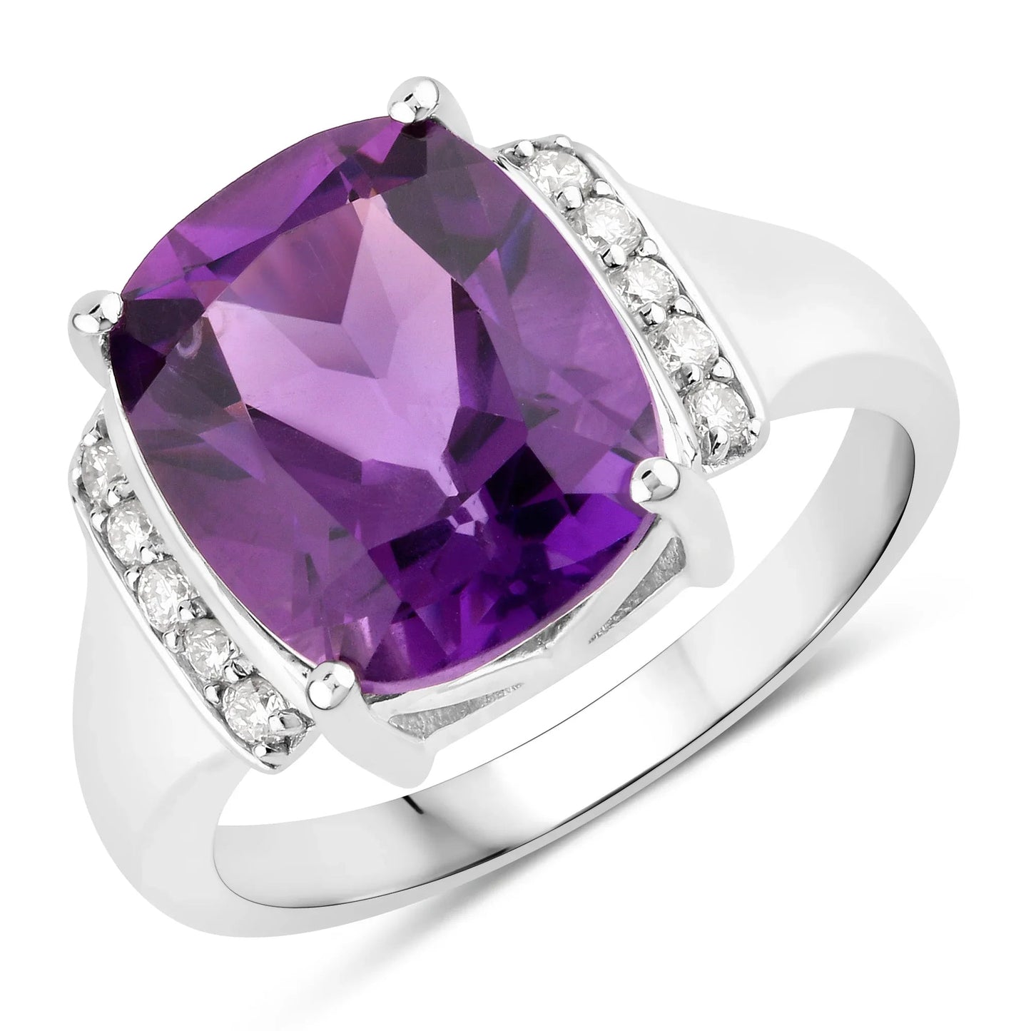4.20 Ct Cushion Purple Amethyst and Lab Diamond Prong Silver Cocktail Ring