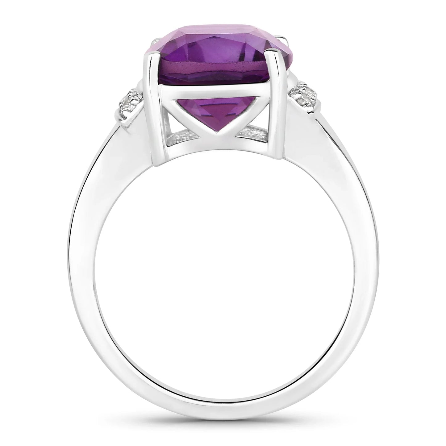 4.20 Ct Cushion Purple Amethyst and Lab Diamond Prong Silver Cocktail Ring
