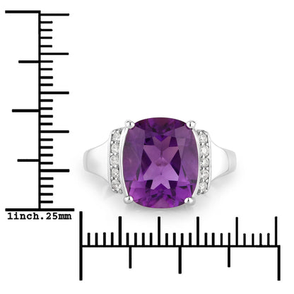 4.20 Ct Cushion Purple Amethyst and Lab Diamond Prong Silver Cocktail Ring