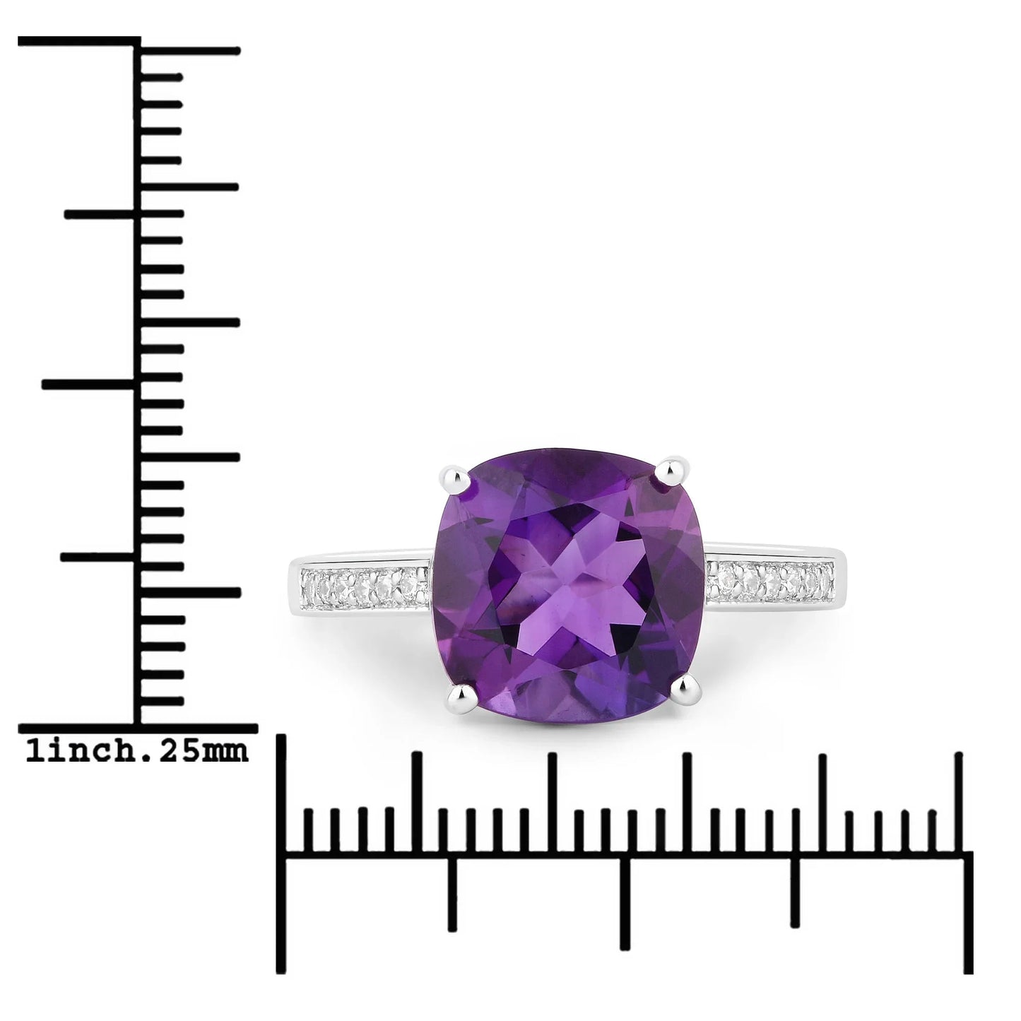 3.10 Ct Cushion Purple Amethyst and Lab Diamond Prong Silver Pave Bridge Ring
