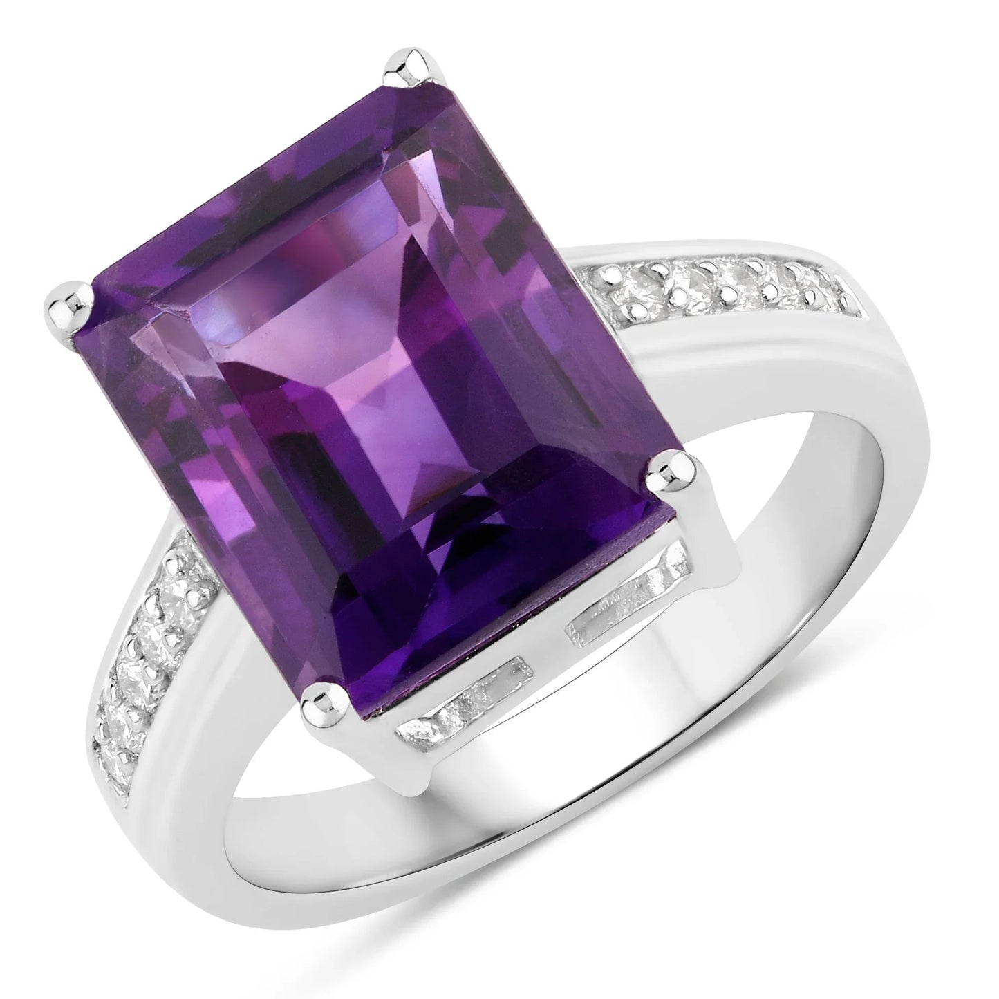4.65 Ct Octagon Purple Amethyst and Lab Diamond Prong Silver Pave Bridge Ring