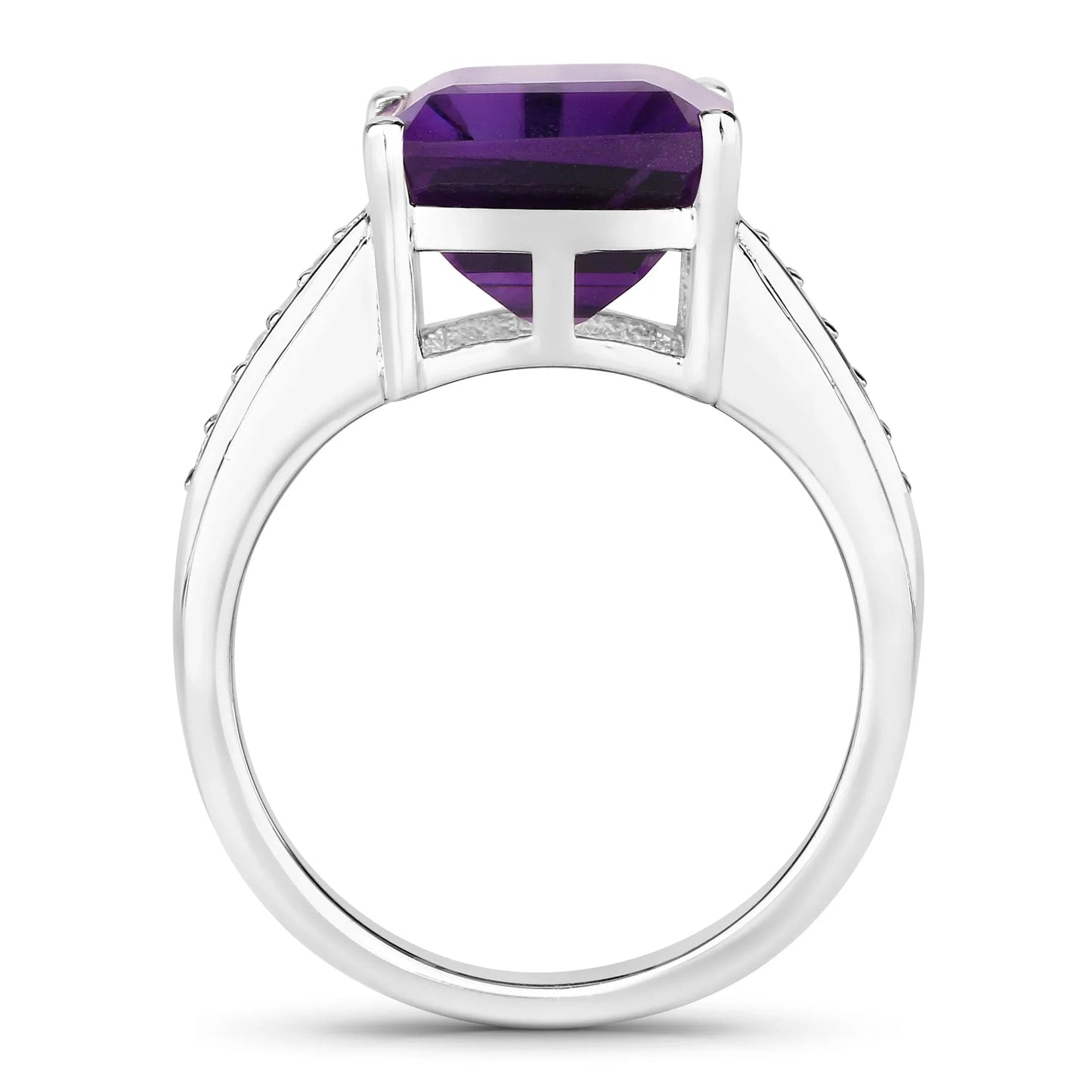4.65 Ct Octagon Purple Amethyst and Lab Diamond Prong Silver Pave Bridge Ring