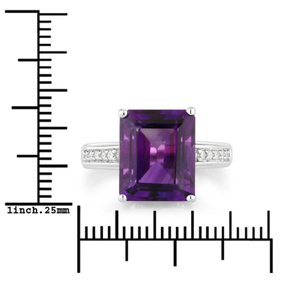 4.65 Ct Octagon Purple Amethyst and Lab Diamond Prong Silver Pave Bridge Ring