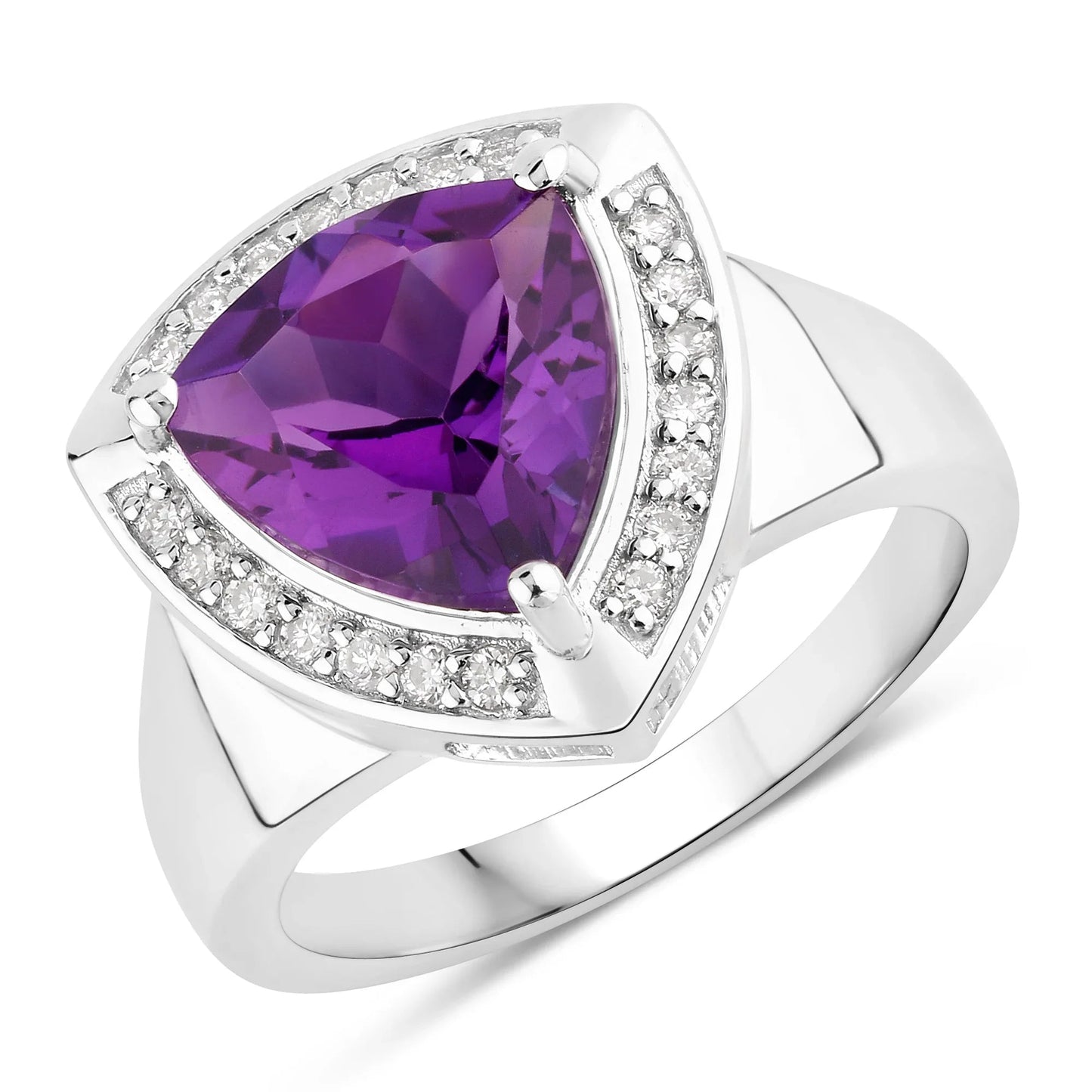 2.70 Ct Trillion Purple Amethyst and Lab Diamond Prong Silver Halo Bridge Ring