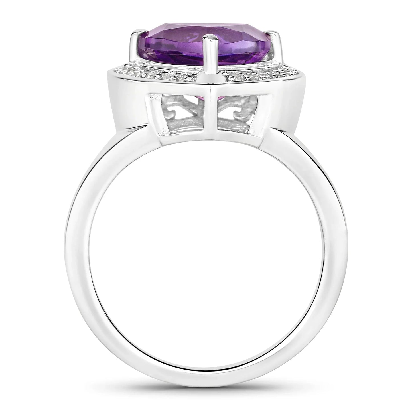 2.70 Ct Trillion Purple Amethyst and Lab Diamond Prong Silver Halo Bridge Ring