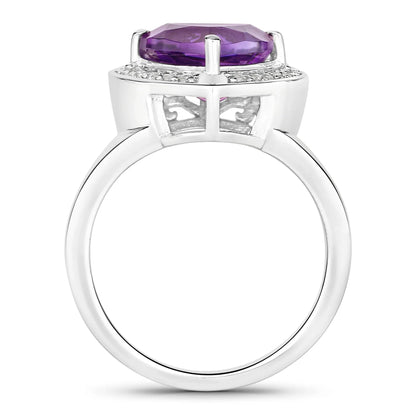 2.70 Ct Trillion Purple Amethyst and Lab Diamond Prong Silver Halo Bridge Ring