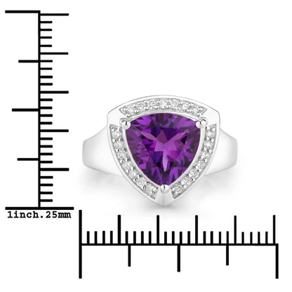 2.70 Ct Trillion Purple Amethyst and Lab Diamond Prong Silver Halo Bridge Ring