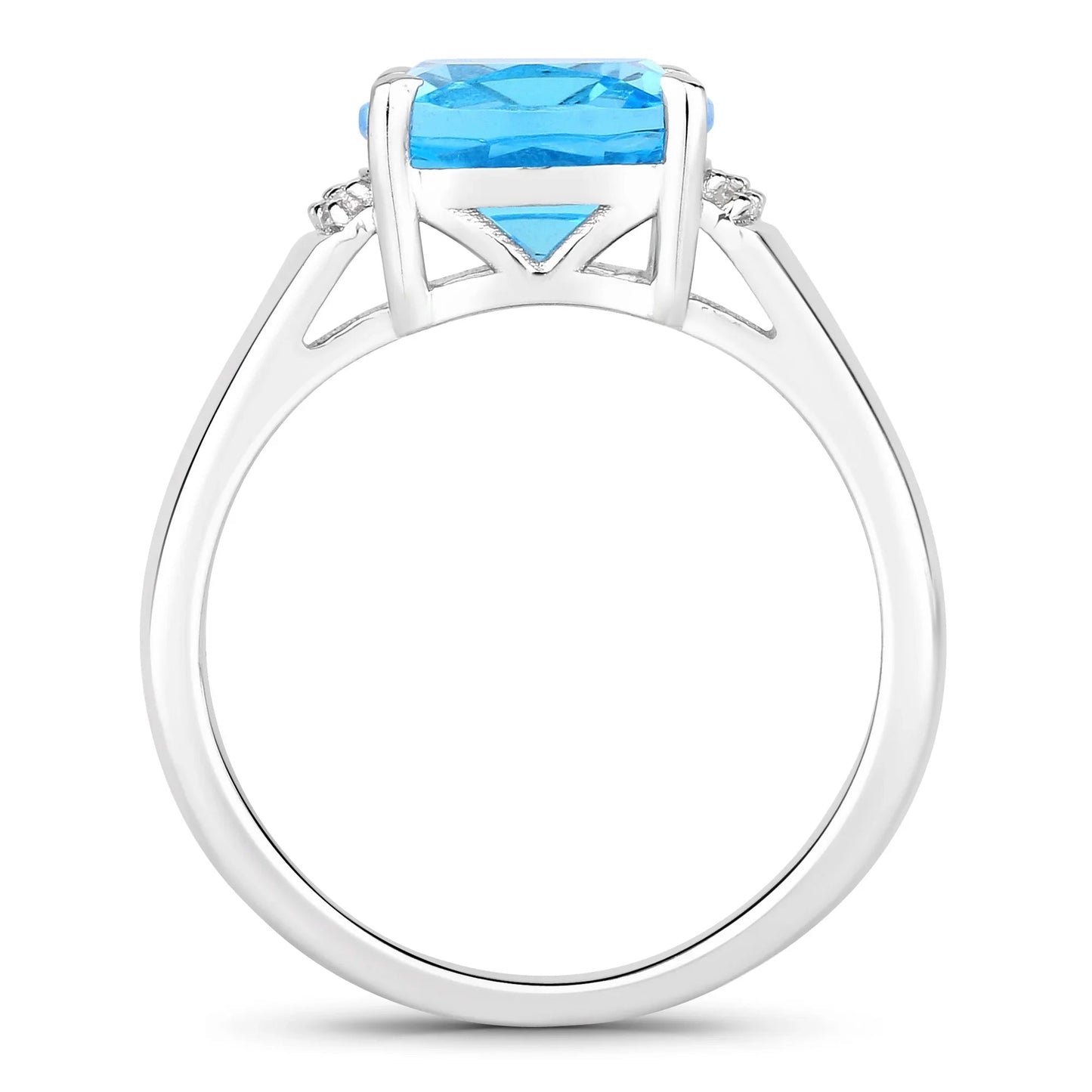 3.65 Ct Cushion Swiss Blue Topaz & Lab Diamond Prong Silver Cocktail Ring