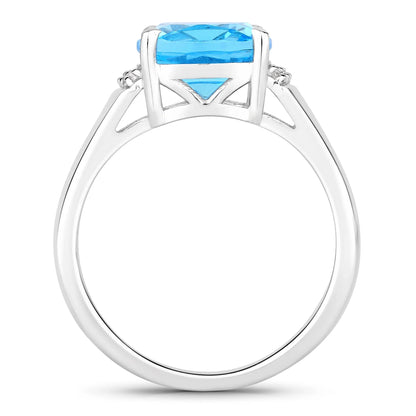 3.65 Ct Cushion Swiss Blue Topaz & Lab Diamond Prong Silver Cocktail Ring