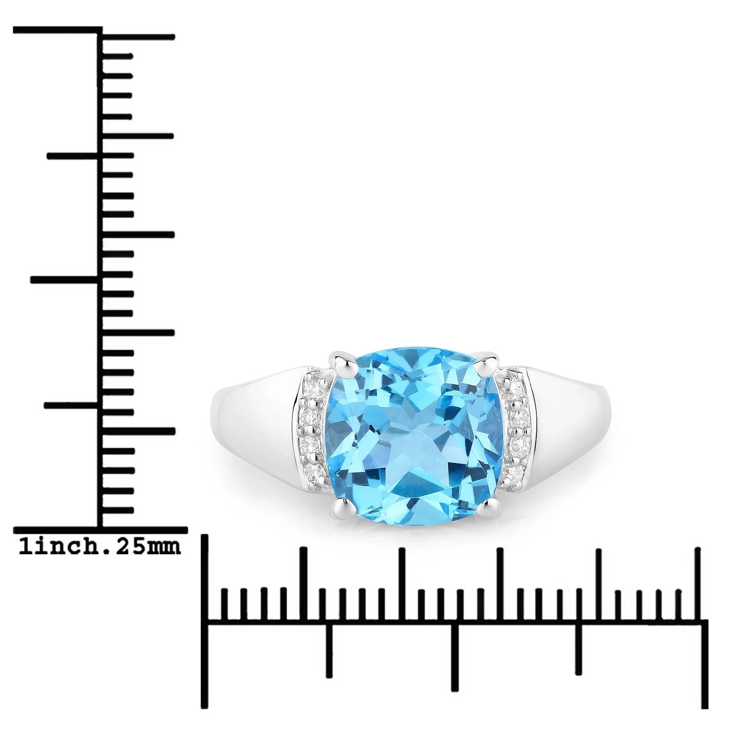 3.65 Ct Cushion Swiss Blue Topaz & Lab Diamond Prong Silver Cocktail Ring