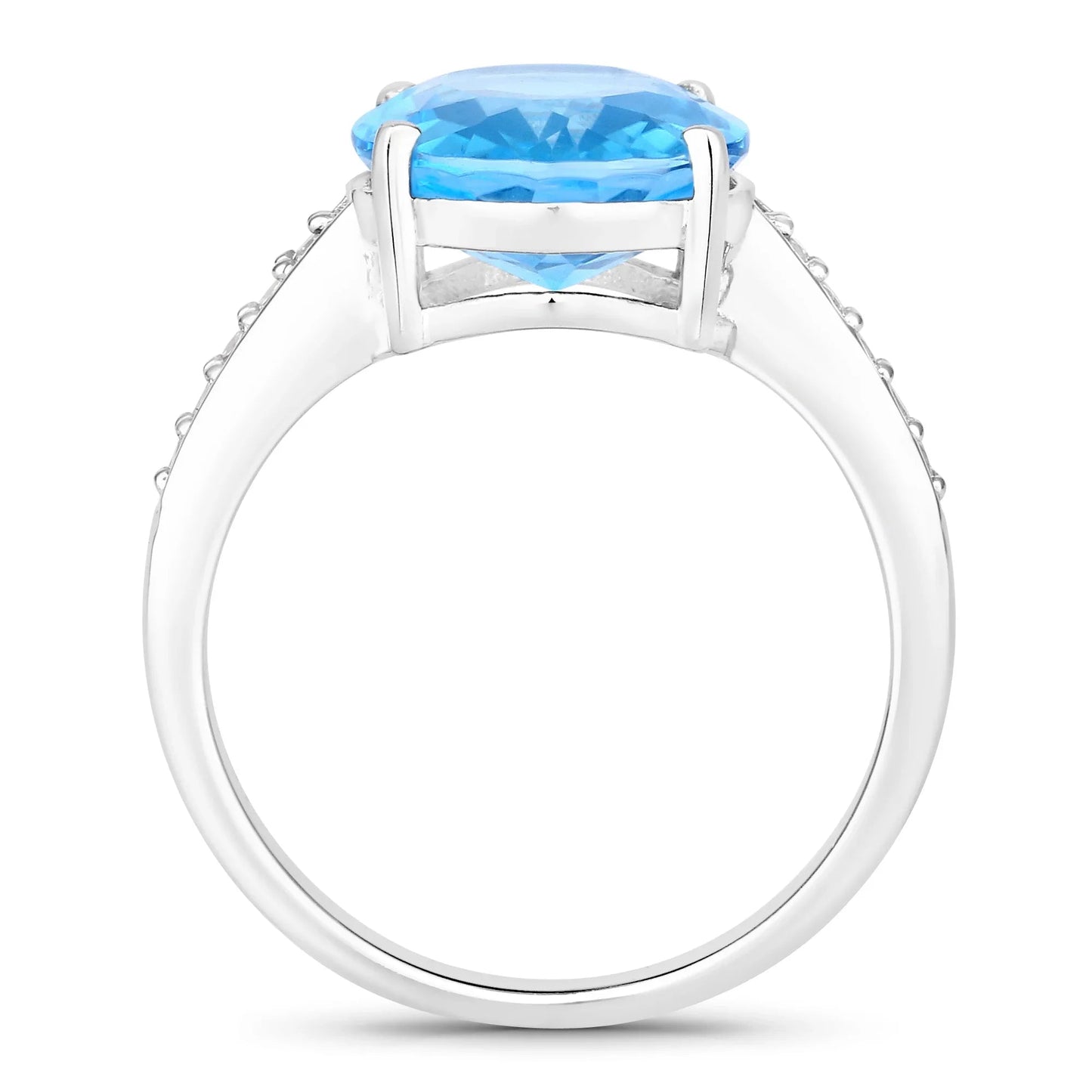5.15 Ct Oval Swiss Blue Topaz & Lab Diamond Prong Silver Pave Bridge Ring