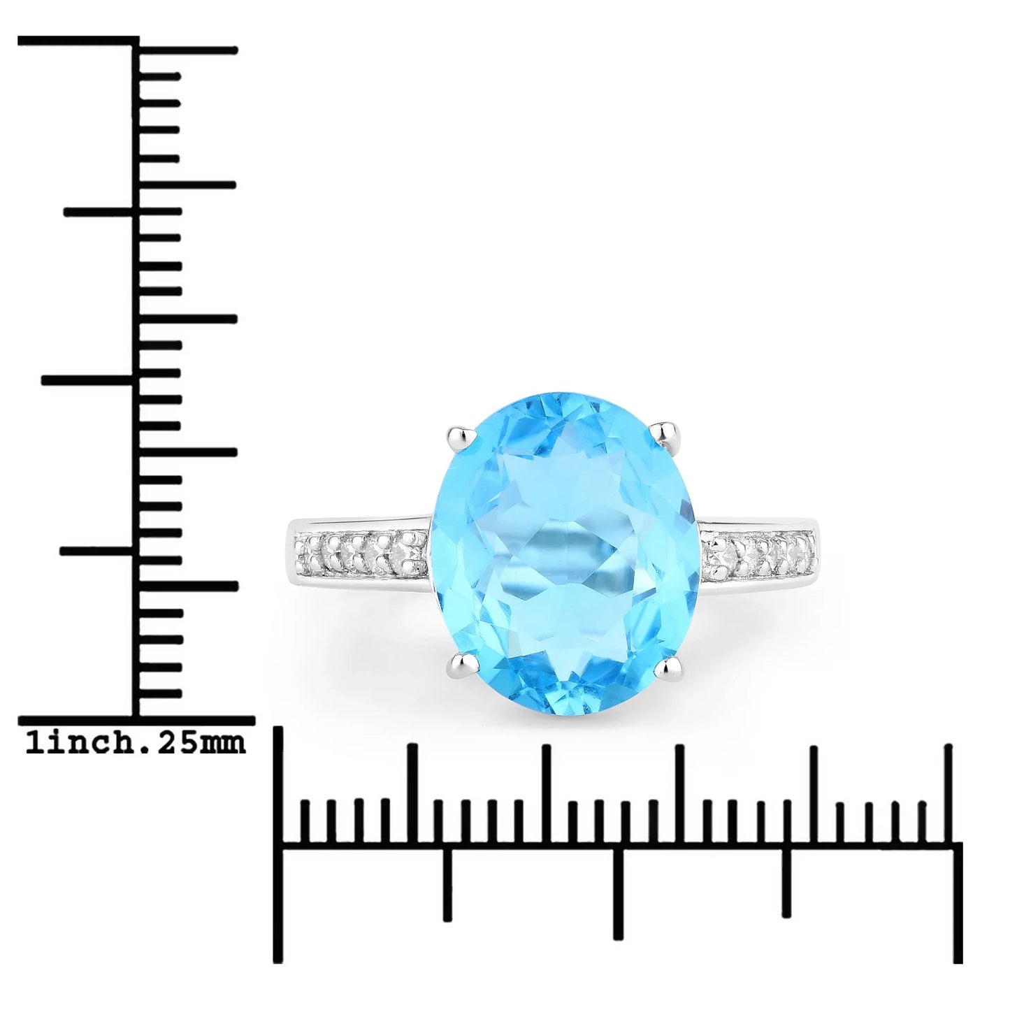 5.15 Ct Oval Swiss Blue Topaz & Lab Diamond Prong Silver Pave Bridge Ring