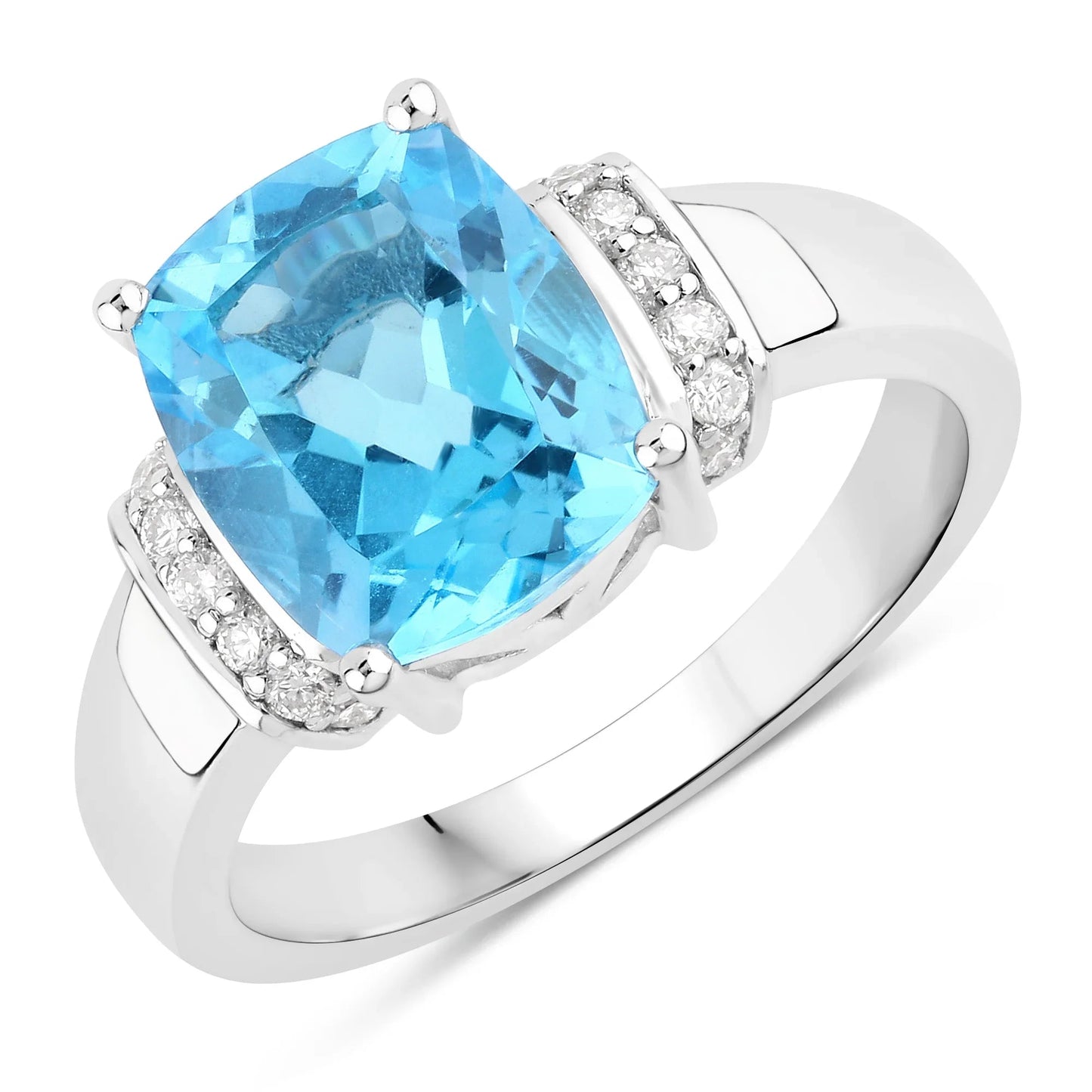 3.50 Ct Cushion Swiss Blue Topaz and Lab Diamond Prong Silver Cocktail Ring