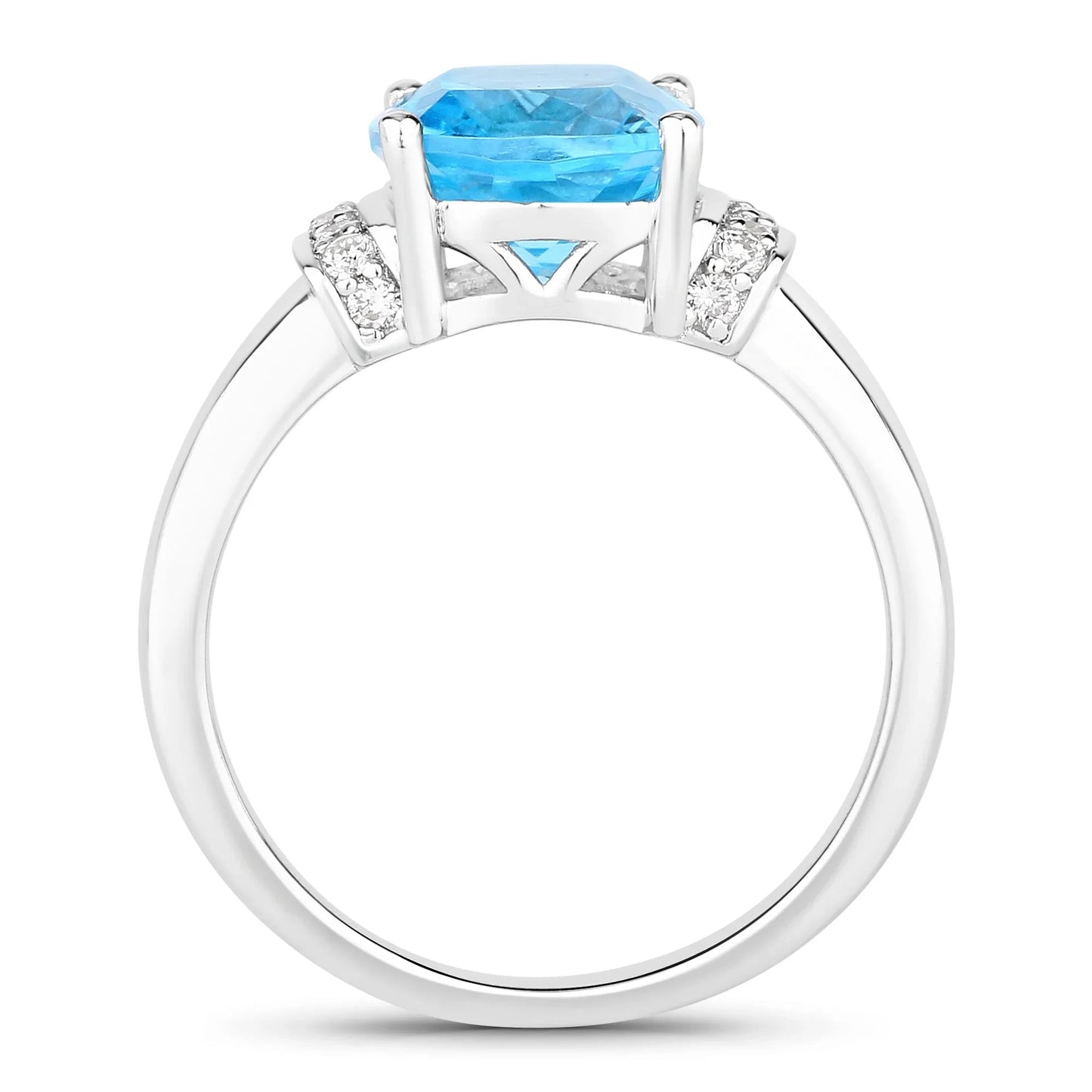 3.50 Ct Cushion Swiss Blue Topaz and Lab Diamond Prong Silver Cocktail Ring