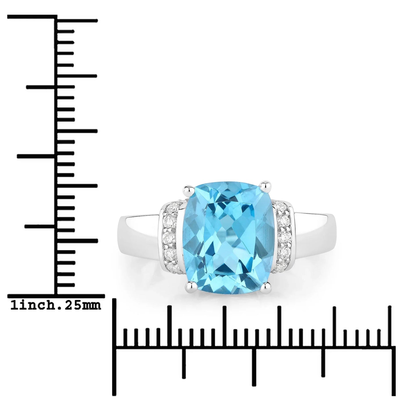 3.50 Ct Cushion Swiss Blue Topaz and Lab Diamond Prong Silver Cocktail Ring