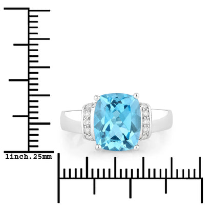 3.50 Ct Cushion Swiss Blue Topaz and Lab Diamond Prong Silver Cocktail Ring