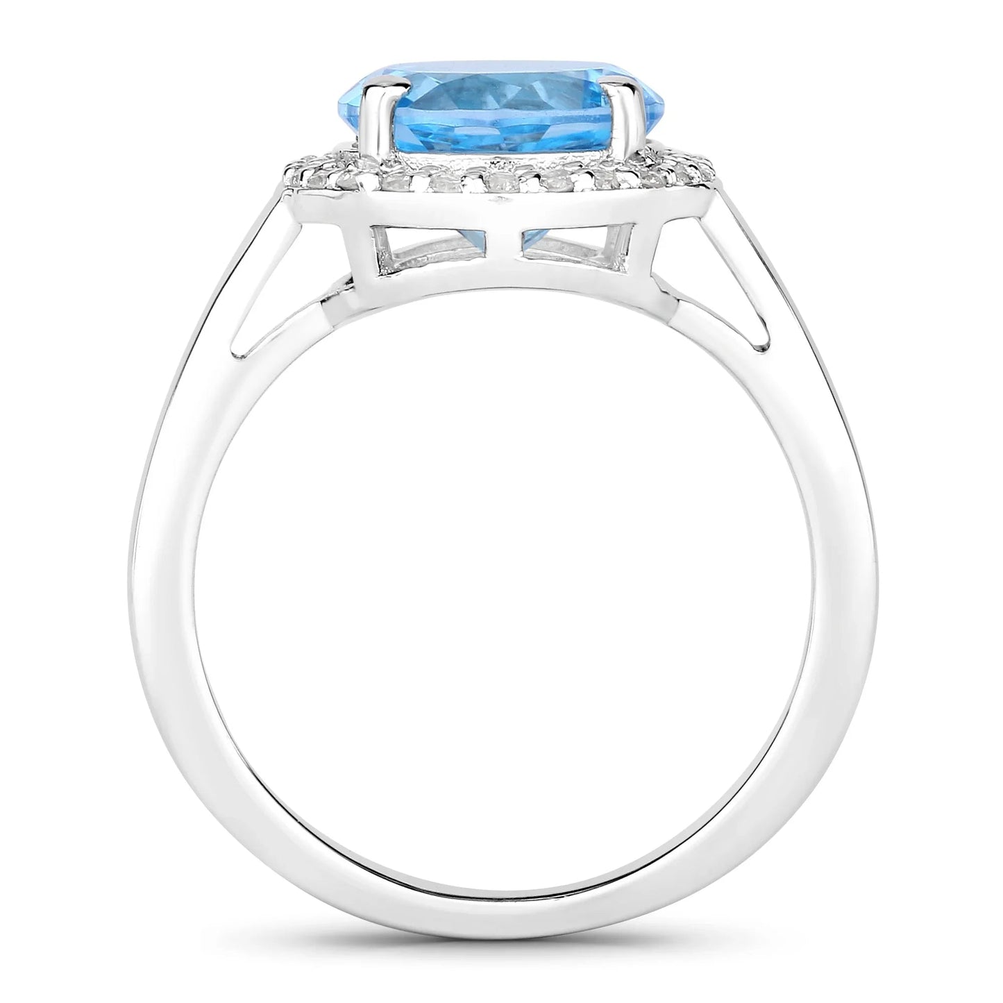 3.75 Ct Round Swiss Blue Topaz and Lab Diamond Prong Silver Halo Ring