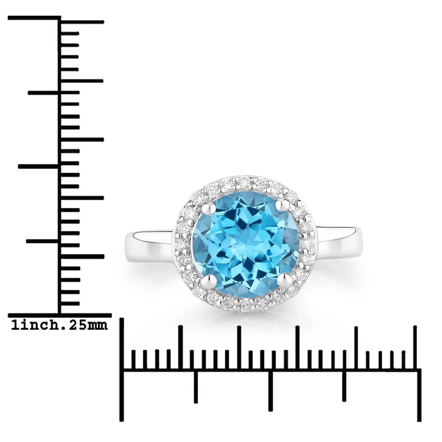3.75 Ct Round Swiss Blue Topaz and Lab Diamond Prong Silver Halo Ring
