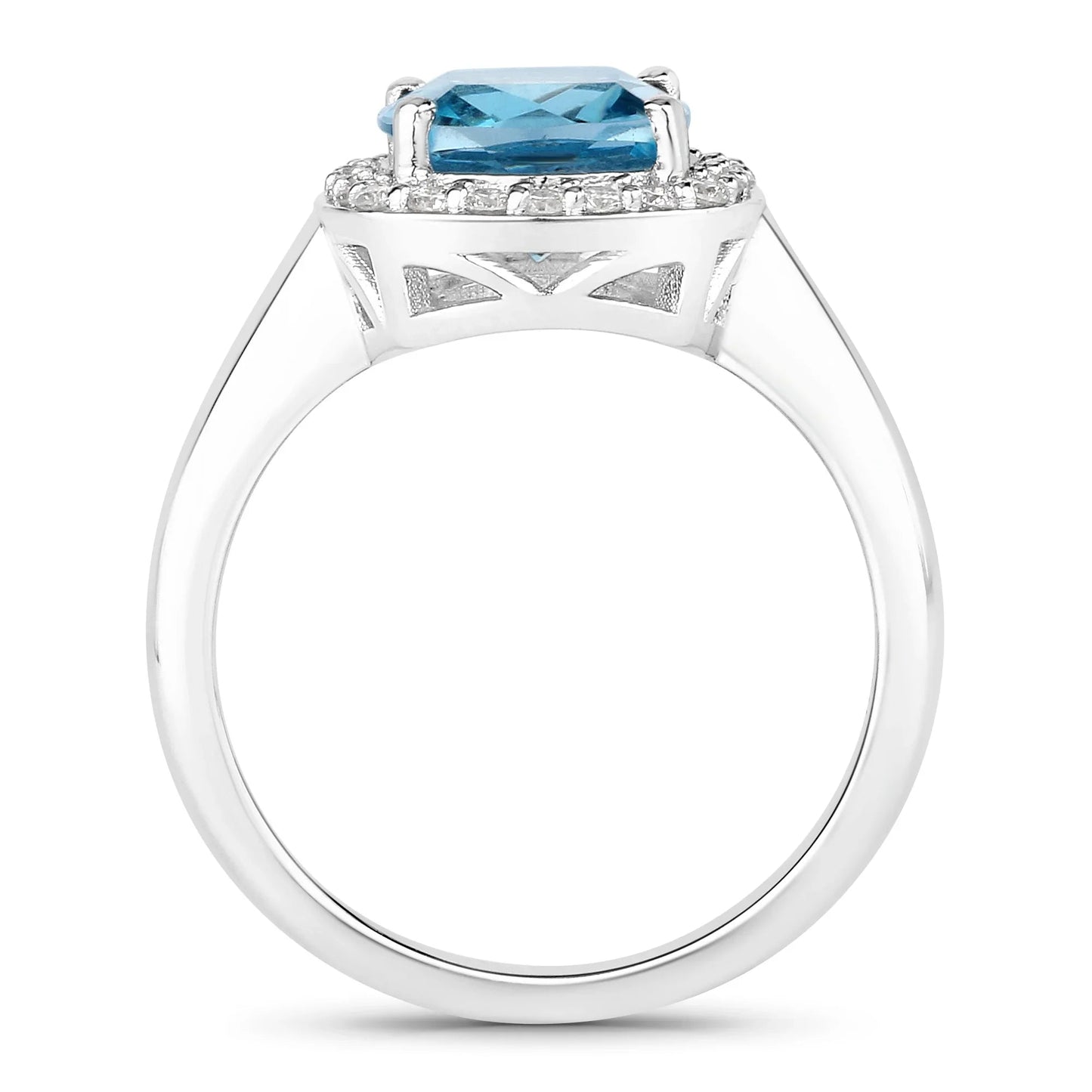 2.50 Ct Cushion London Blue Topaz and Lab Diamond Prong Silver Halo Ring