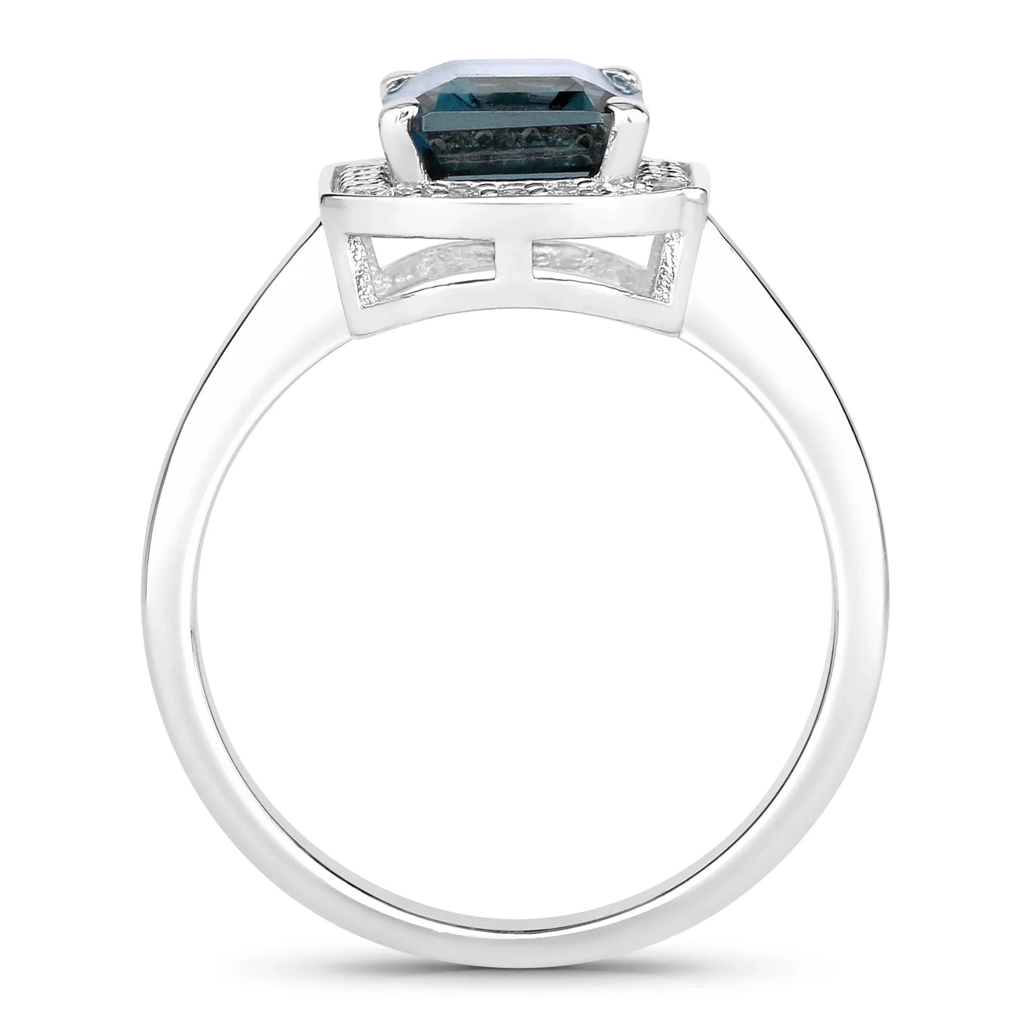 2.80 Ct Octagon London Blue Topaz and Lab Diamond Prong Silver Halo Ring