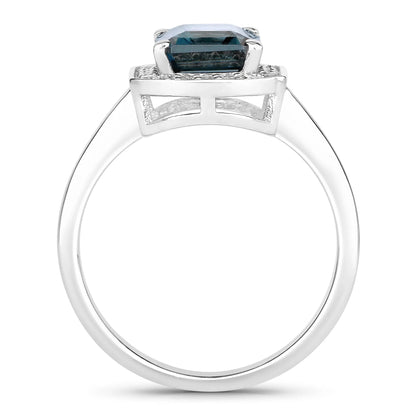 2.80 Ct Octagon London Blue Topaz and Lab Diamond Prong Silver Halo Ring