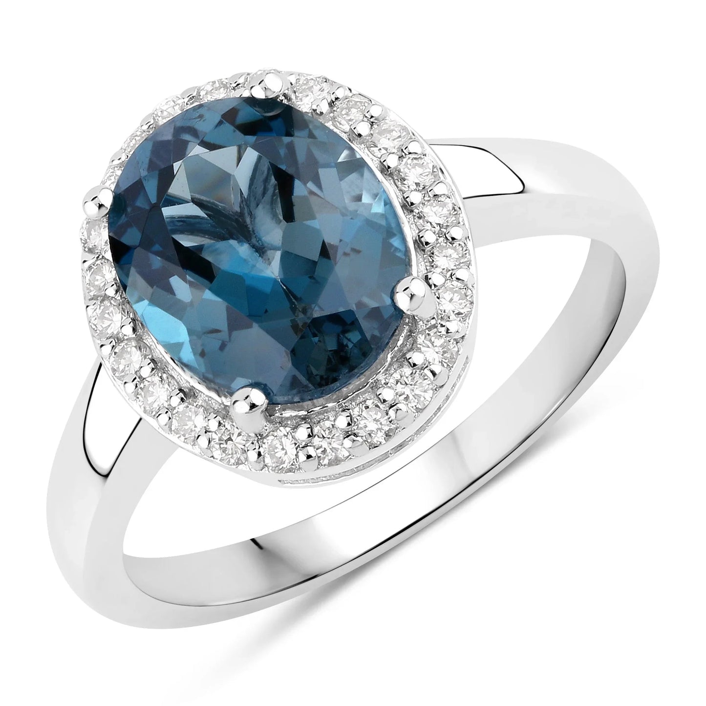 2.55 Ct Oval London Blue Topaz Lab Diamond Prong Silver Halo Ring
