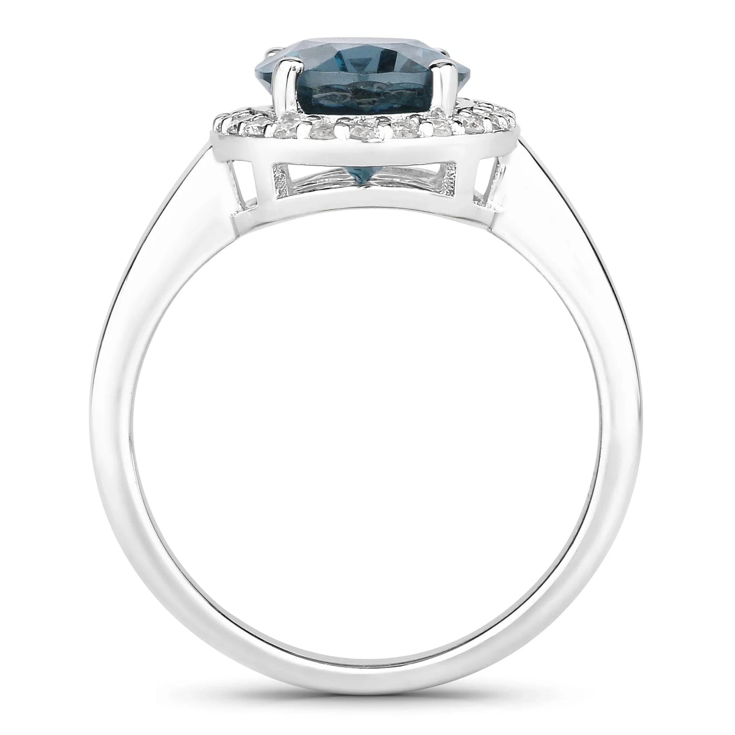 2.55 Ct Oval London Blue Topaz Lab Diamond Prong Silver Halo Ring
