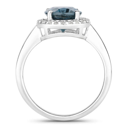 2.55 Ct Oval London Blue Topaz Lab Diamond Prong Silver Halo Ring