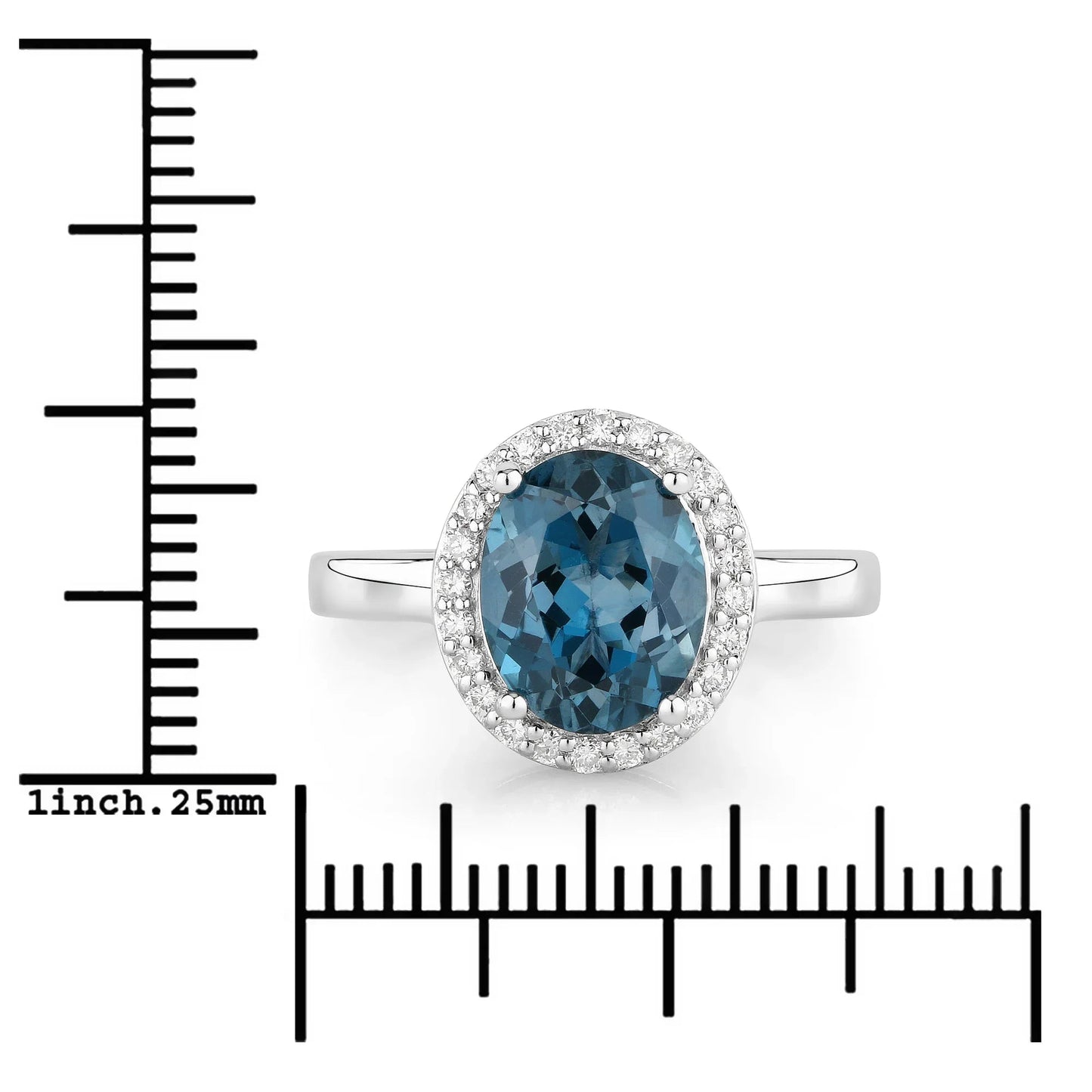 2.55 Ct Oval London Blue Topaz Lab Diamond Prong Silver Halo Ring