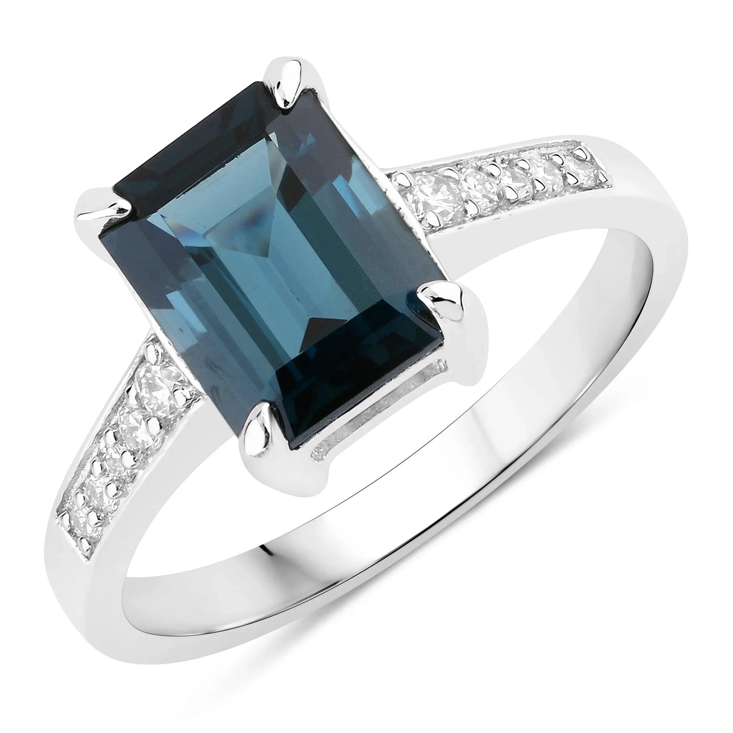 2.70 Ct Octagon London Blue Topaz Diamond Prong Silver Pave Bridge Ring
