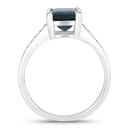 2.70 Ct Octagon London Blue Topaz Diamond Prong Silver Pave Bridge Ring