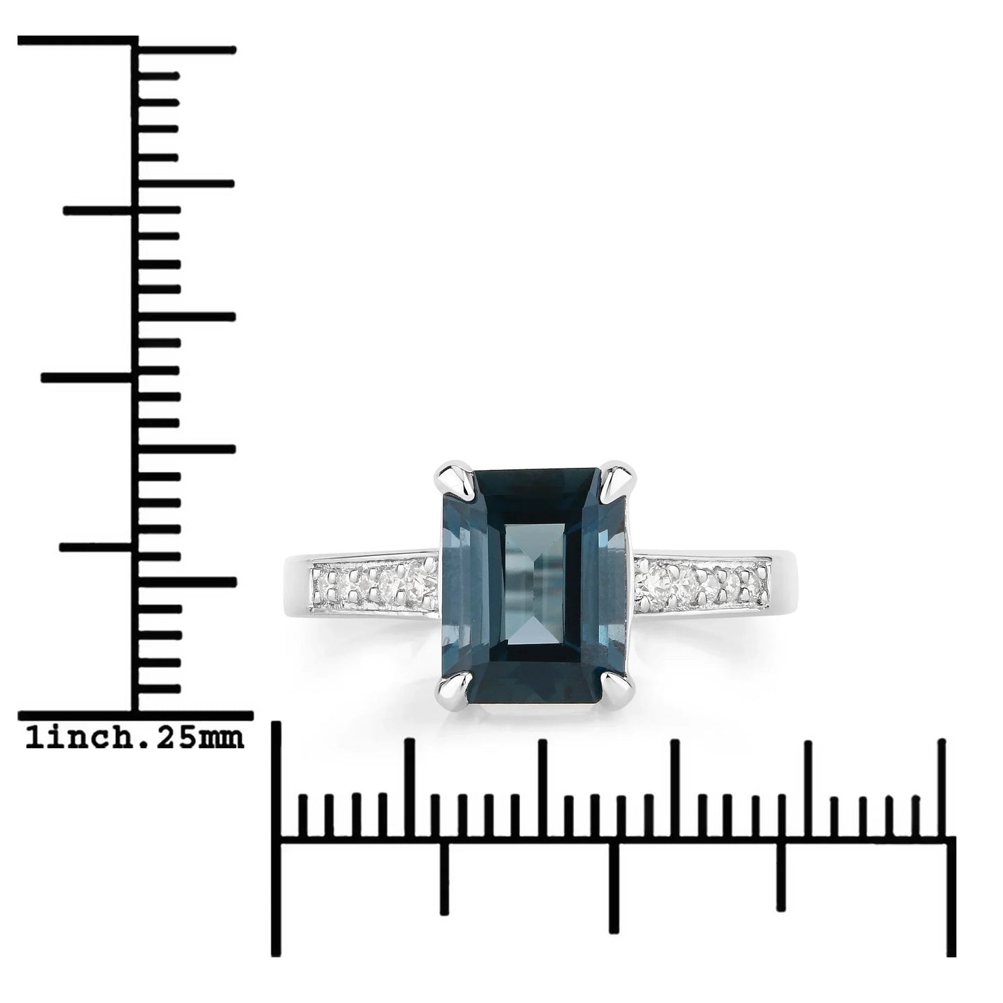 2.70 Ct Octagon London Blue Topaz Diamond Prong Silver Pave Bridge Ring