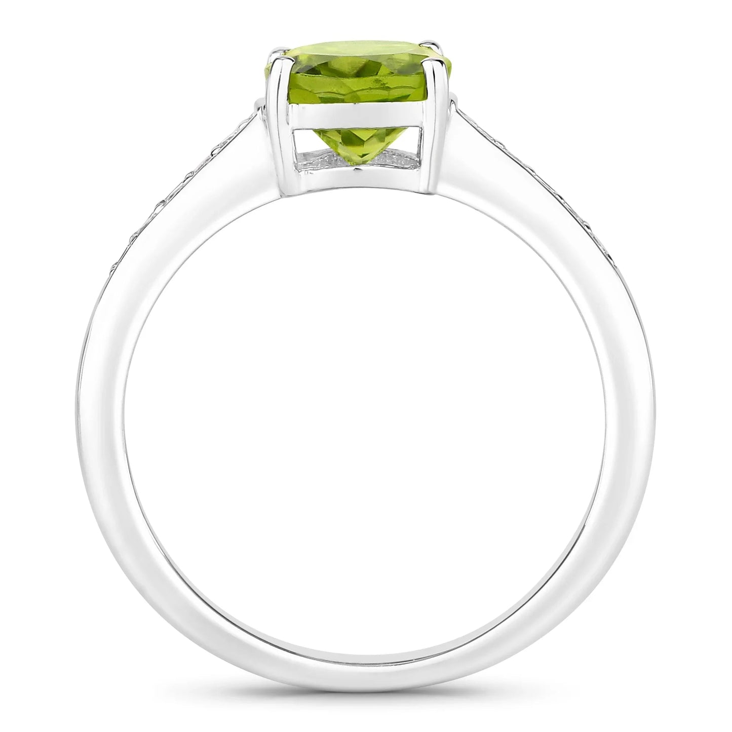 1.70 Ct Oval Green Peridot and Lab Diamond Prong Silver Pave Bridge Ring
