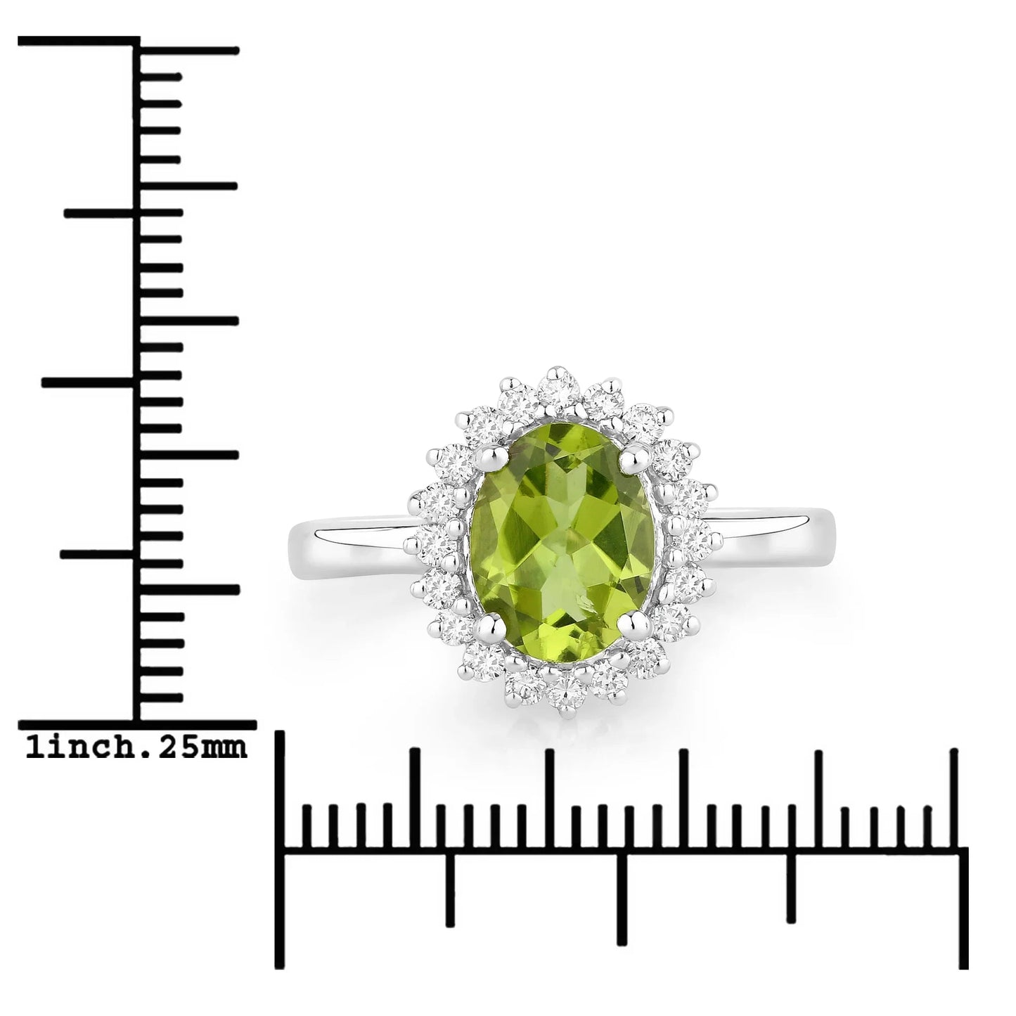 1.70 Ct Oval Green Peridot and Lab Diamond Prong Silver Halo Ring