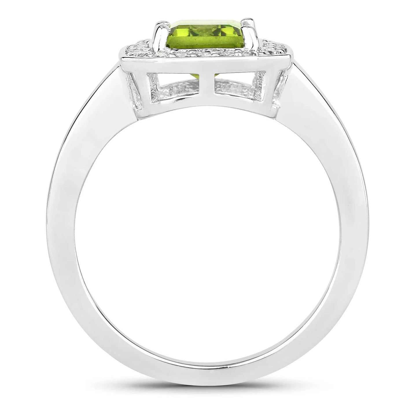1.60 Ct Octagon Green Peridot and Lab Diamond Prong Silver Halo Bridge Ring