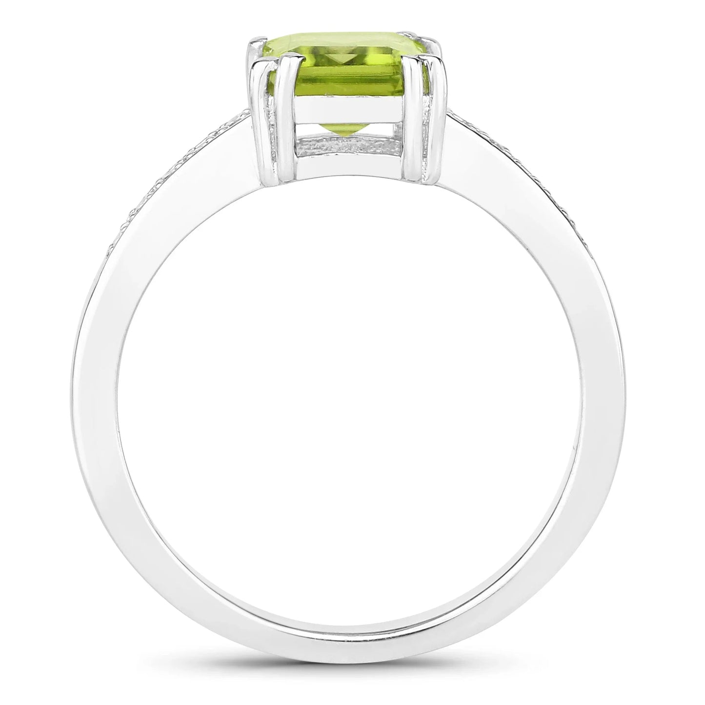 1.60 Ct Octagon Green Peridot and Lab Diamond Prong Silver Pave Bridge Ring